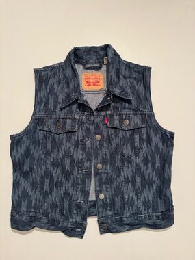 Levi's Dark Indigo Patterned Denim Vest Size Xl